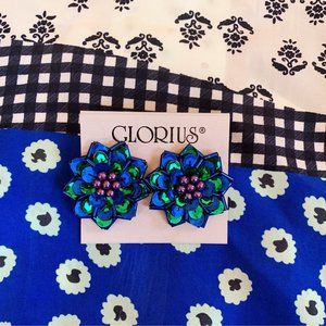*HP* vintage blue & green sequin flower earrings